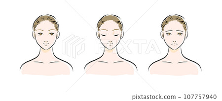 美容用女性臉部和表情的插圖顏色 2 107757940