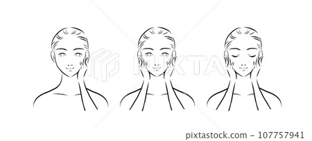 一個女人把手放在臉上的插圖,單色 一個女人把手放在臉上的插圖,單色 107757941