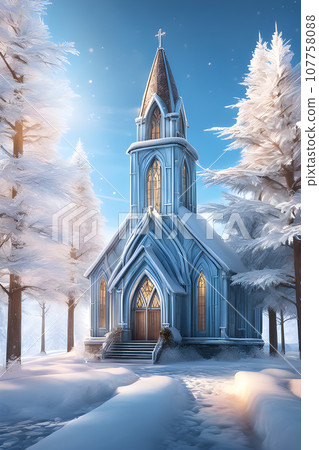 snow sculpture of church with the cross 107758088