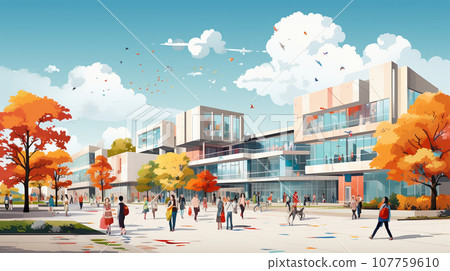 大學校園形像水彩畫 大學校園形像水彩畫 107759610
