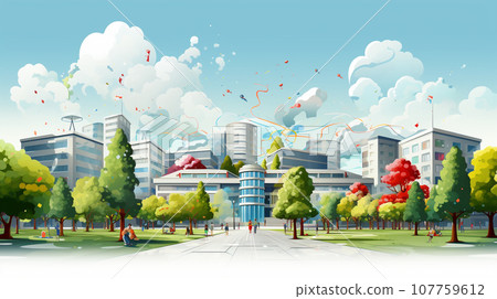 大學校園形像水彩畫 大學校園形像水彩畫 107759612