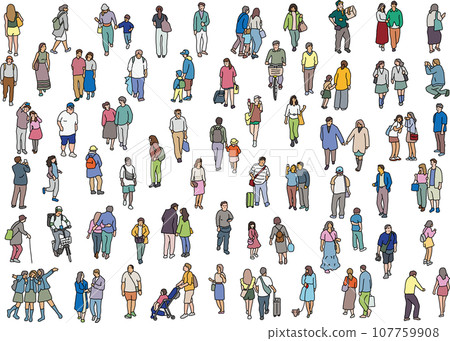 人們在城市中行走的粗略彩色插圖 107759908
