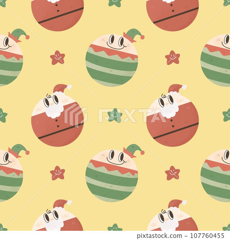 Watercolor cute Christmas Seamless  pattern with ornament santa elf ball Great for Christmas and Winter Projects, Wrapping Paper, Backgrounds, Wallpapers. 107760455
