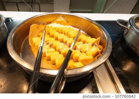 Thick fried egg at large cruise ship restaurant Thick fried egg at large cruise ship restaurant 107760842