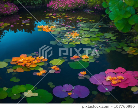 Pond with impressive colorful plants [AI generated image] 107760990