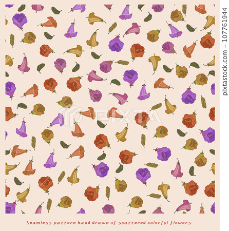2023 Seamless pattern hand drawn of scattered colorful flowers 107761944