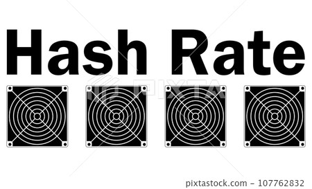 Hash rate of blockchain network with asic cryptocurrency mining devices icon isolated on white. Digital computing power. Vector illustration. 107762832