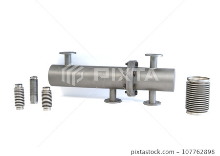 Shell and tube heat exchanger near Sylphons isolated 107762898