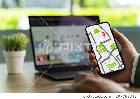 GPS Map to Route Destination network connection Location Street Map with GPS Icons Navigation 107763382