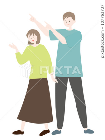 Vector illustration of two people introducing the left side Vector illustration of two people introducing the left side 107763737