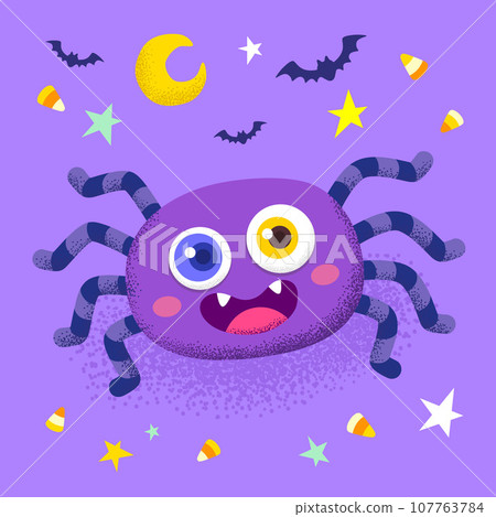Cute cartoon spider on purple background, vector illustration for halloween Cute cartoon spider on purple background, vector illustration for halloween 107763784