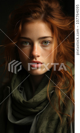 portrait of freckled redhead woman looking at camera, isolated on black portrait of freckled redhead woman looking at camera, isolated on black 107764095