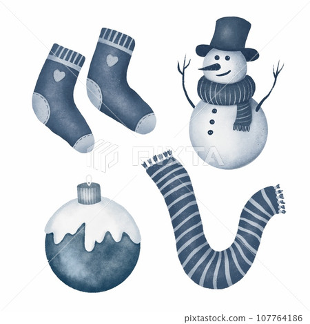 Christmas decorations set. Winter holiday element, blue. isolated on white. sticker, card Christmas decorations set. Winter holiday element, blue. isolated on white. sticker, card 107764186