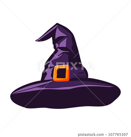 Purple witches hat in cartoon style. Halloween vector illustration. Purple witches hat in cartoon style. Halloween vector illustration. 107765307