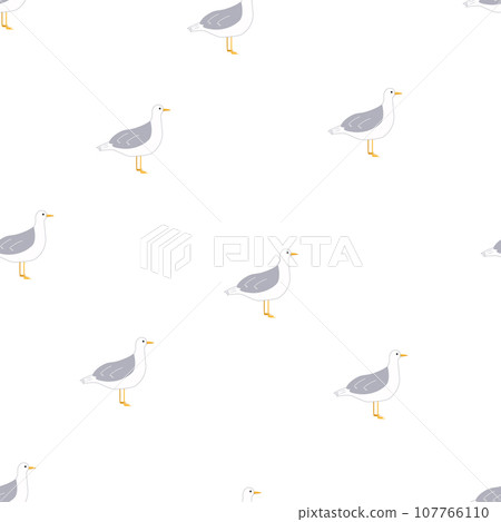 Seamless pattern of cute cartoon seagulls. Background wallpaper for kids with a funny sea birds. 107766110