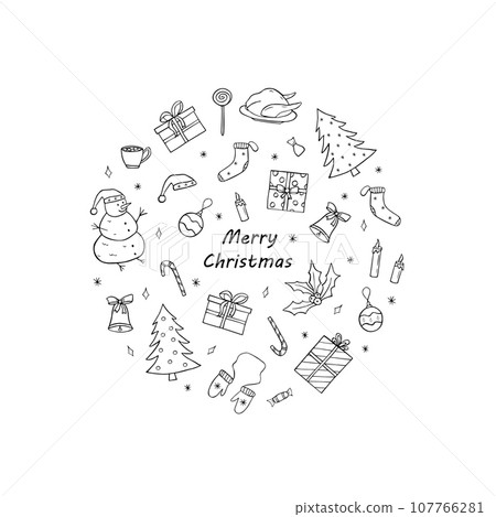 Christmas and New Year set of doodle icons. Vector illustration of cartoon hand draw elements of the symbol of Christmas. Christmas and New Year set of doodle icons. Vector illustration of cartoon hand draw elements of the symbol of Christmas. 107766281