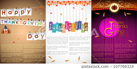 Abstract of Celebration Happy Thanksgiving Day Banner Template Background for invitation party campaign in the Autumn after Halloween with Calligraphy or Typographic. Vector and Illustration, EPS 10. 107766328