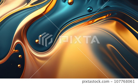 Blue and Gold abstract liquid background. Illustration of beautiful overflows of gold and paints of the color of the sea wave. Wavy crooked transitions of gold and blue luxury background. Generative Blue and Gold abstract liquid background. Illustration of beautiful overflows of gold and paints of the color of the sea wave. Wavy crooked transitions of gold and blue luxury background. Generative 107768061