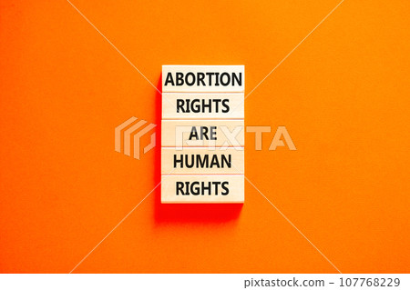 Abortion rights symbol. Concept words Abortion rights are human rights on wooden blocks. Beautiful orange background. Business medical abortion rights concept. Copy space. Abortion rights symbol. Concept words Abortion rights are human rights on wooden blocks. Beautiful orange background. Business medical abortion rights concept. Copy space. 107768229