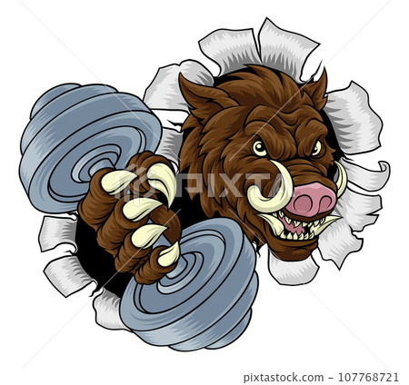 Boar Wild Razorback Warthog Weight Lifting Mascot Boar Wild Razorback Warthog Weight Lifting Mascot 107768721