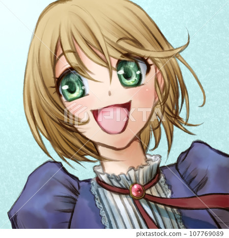 Smiling girl icon (light blue background) Smiling girl icon (light blue background) 107769089