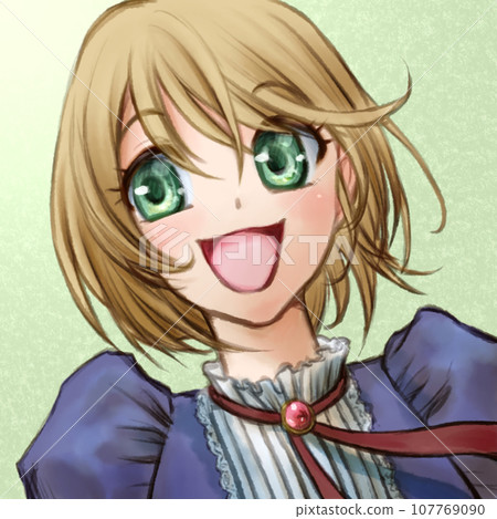 Smiling girl icon (green background) Smiling girl icon (green background) 107769090