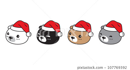 Bear polar christmas icon santa claus hat vector pet face head cartoon character extreme sport symbol tattoo stamp illustration clip art isolated design 107769392