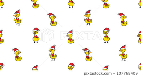 duck seamless pattern christmas santa claus hat rubber duck chicken bird vector pet wrapping paper scarf isolated doodle cartoon animal farm tile wallpaper repeat background illustration design 107769409