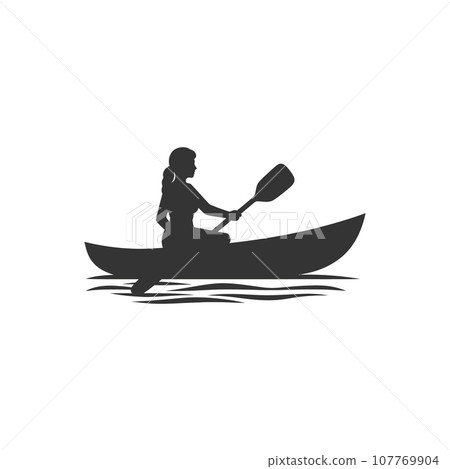 A lady canoeing down a river icon 107769904