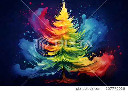 christmas tree splash rainbow colors at night christmas tree splash rainbow colors at night 107770026