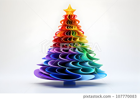 christmas tree rainbow colors with star white background christmas tree rainbow colors with star white background 107770083