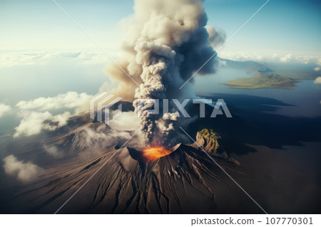 Aerial photo of a massive volcano eruption. Aerial photo of a massive volcano eruption. 107770301