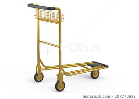 Airport luggage cart or baggage trolley side on white background Airport luggage cart or baggage trolley side on white background 107770632