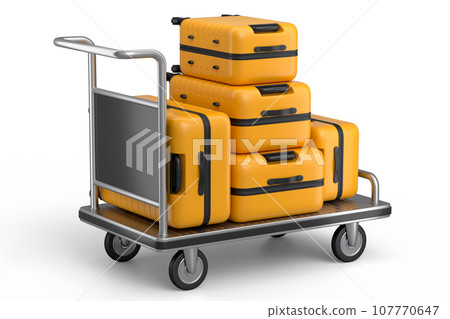 Regular suitcase on hotel trolley cart for carrying baggage on white background 107770647