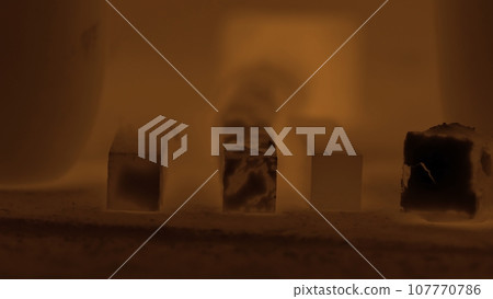 Metal details inside a furnace. Steel parts inside the furnace. Metallurgy 107770786