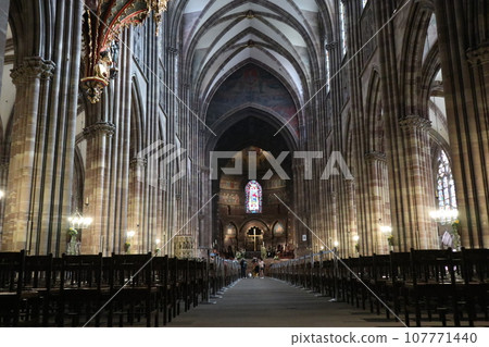 Interior of Notre Dame Cathedral in Strasbourg, France 107771440