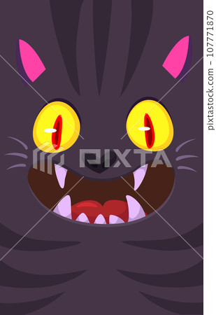 Cartoon witch black cat illustration. Halloween funny cat face avatar illustration. Vector Cartoon witch black cat illustration. Halloween funny cat face avatar illustration. Vector 107771870