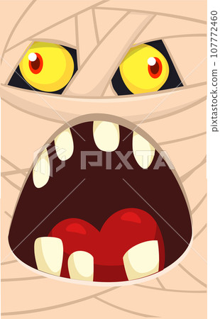 Scary cartoon monster mummy face vector. Cute square avatar or icon. Halloween illustration. Great for party decoration Scary cartoon monster mummy face vector. Cute square avatar or icon. Halloween illustration. Great for party decoration 107772460
