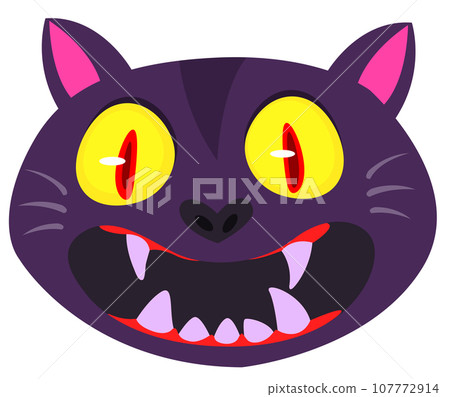 Cartoon witch black cat. Halloween funny cat face avatar illustration. Vector illustration Cartoon witch black cat. Halloween funny cat face avatar illustration. Vector illustration 107772914