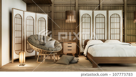 Muji Japan bedroom interior minimal style, Japanese interior.3D rendering 107773783