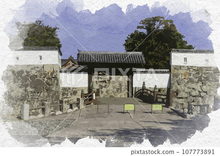 水彩風格赤穗城大手門駒門兵庫縣赤穗市 107773891