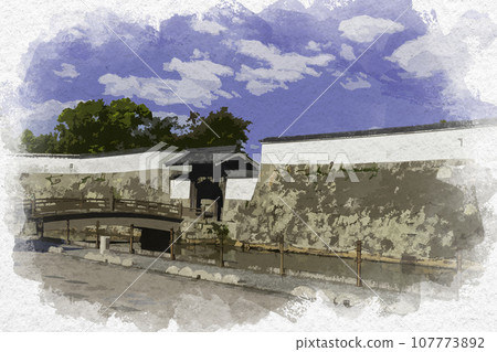 水彩風格赤穗城大手門駒門兵庫縣赤穗市 107773892