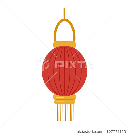 Festive Chinese lantern. Oblong red with fringe. Design a flyer, banner. Vector illustration Festive Chinese lantern. Oblong red with fringe. Design a flyer, banner. Vector illustration 107774123