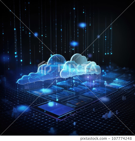 Cloud technology, computing. Connected to digital storage in the data center via the Internet. Generative AI Cloud technology, computing. Connected to digital storage in the data center via the Internet. Generative AI 107774248