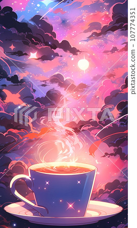 手绘卡通炫丽的魔法咖啡插画 107774351