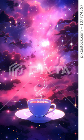 手绘卡通炫丽的魔法咖啡插画 107774357