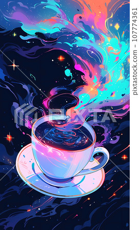 手绘卡通炫丽的魔法咖啡插画 107774361