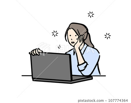 職業婦女看著電腦螢幕並感到如釋重負的插圖 職業婦女看著電腦螢幕並感到如釋重負的插圖 107774364