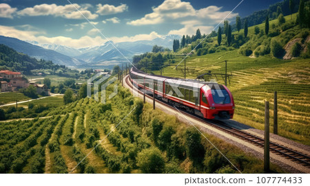 The train is steadily making its way along the track, drawing closer to the impending curve 107774433