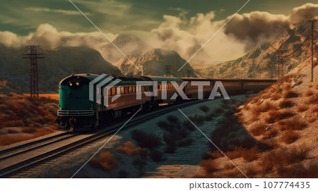 The train is steadily making its way along the track, drawing closer to the impending curve The train is steadily making its way along the track, drawing closer to the impending curve 107774435